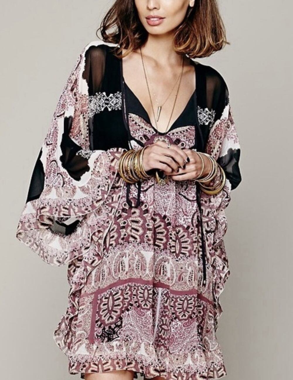 Free People Marla Dreams Paisley Print mini Boho dress Size S